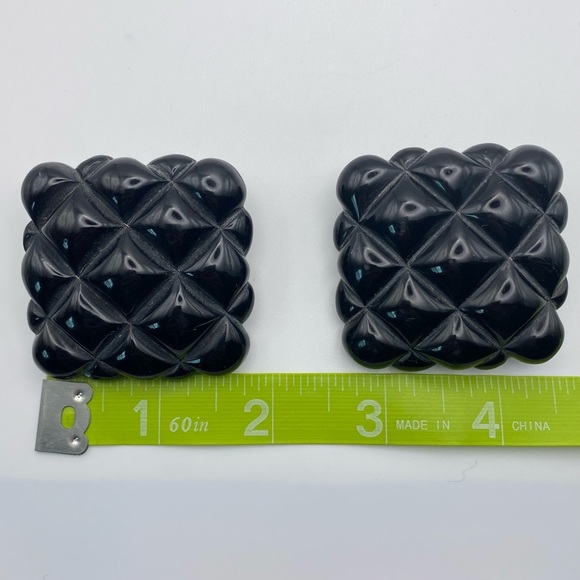 Vintage Huge Black Square Pineapple Textured Shoe Clips - Picture 4 of 8